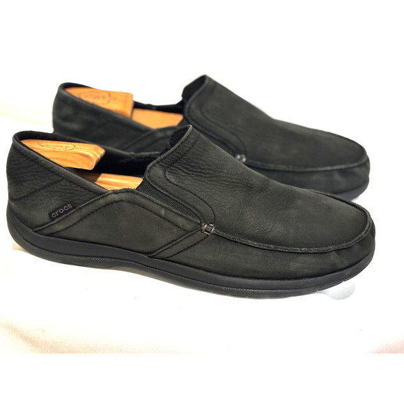 CROCS SANTA CRUZ TRIPLE COMFORT BLACK Leather SLIP ON Loafer 205286 MEN'S SZ 13 - Picture 1 of 9